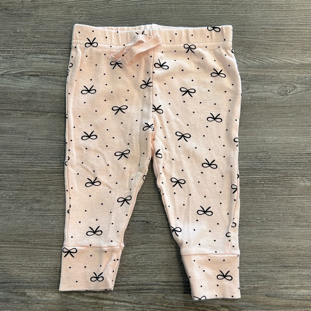 Koala Kids Light Pink Leggings with Black Bow Design